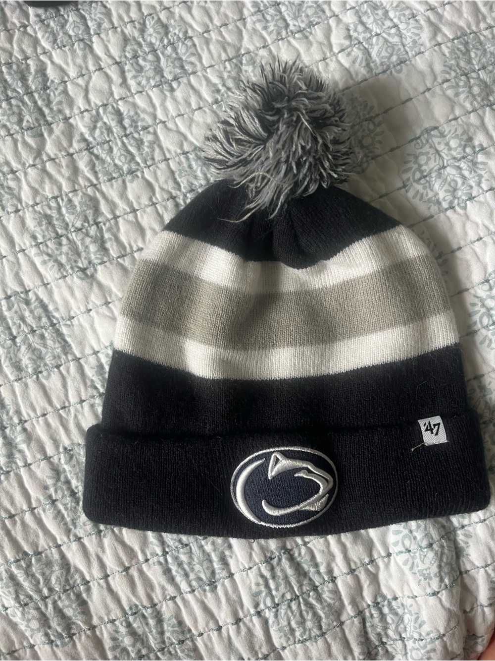 47 Penn State Gray & Navy Knit Pom Beanie